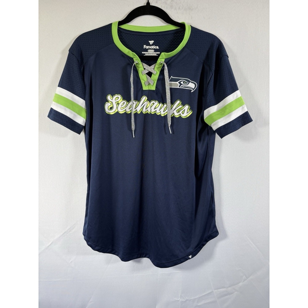Fanatics shirt size M woman's Seattle sea hawks short sleeve drawstring